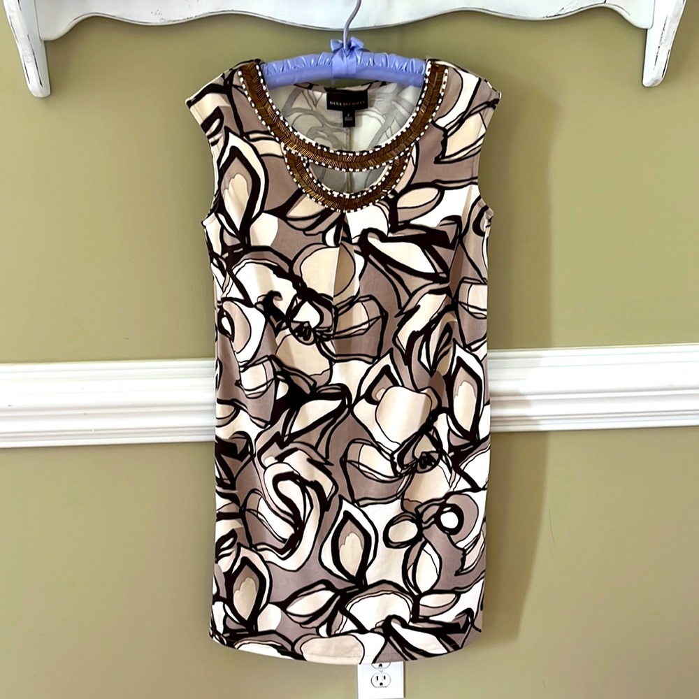 Dana Buchman cream and brown size 2 dress